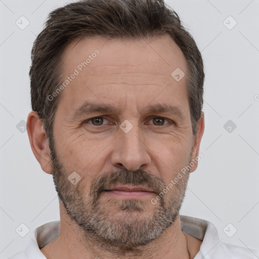 Neutral white adult male with short  brown hair and brown eyes