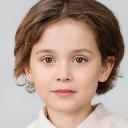 Neutral white child female with medium  brown hair and brown eyes