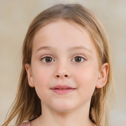 Neutral white child female with medium  brown hair and blue eyes