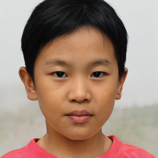 Neutral asian child male with short  brown hair and brown eyes