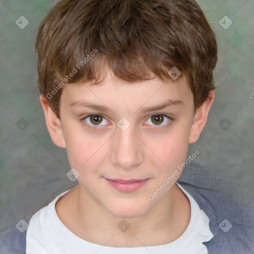 Joyful white child male with short  brown hair and brown eyes