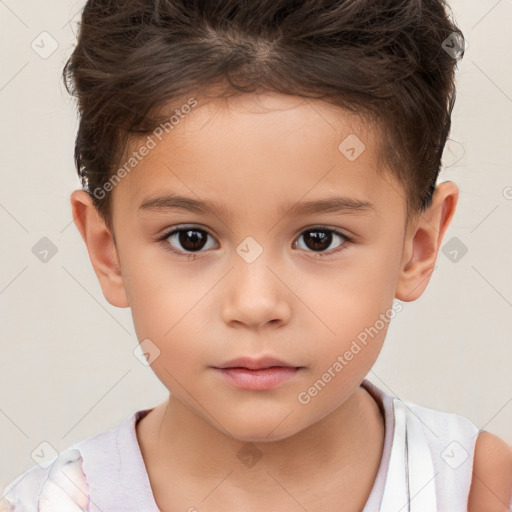 Neutral white child female with short  brown hair and brown eyes