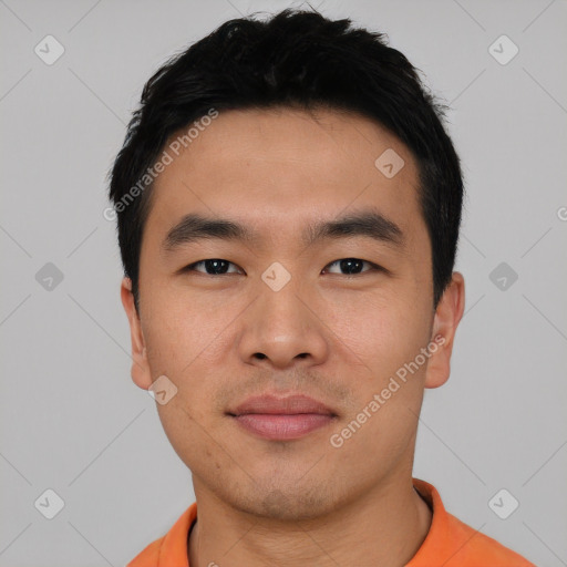 Neutral asian young-adult male with short  black hair and brown eyes