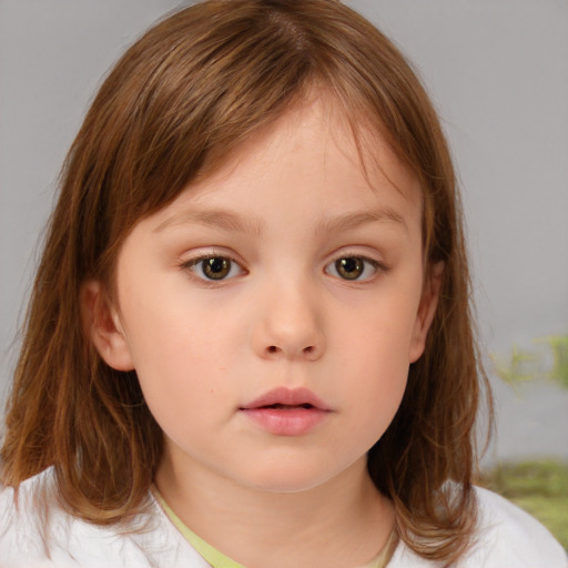 Neutral white child female with medium  brown hair and brown eyes