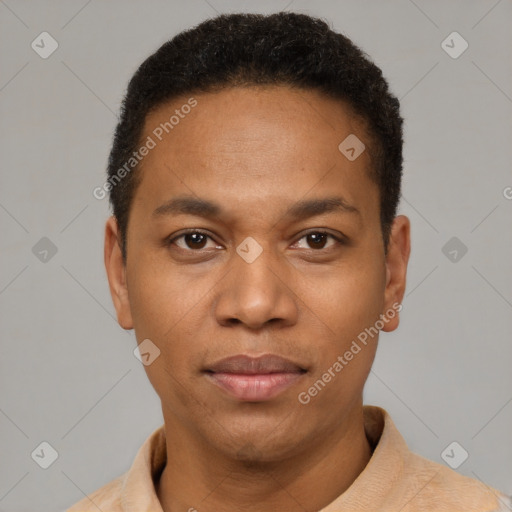 Neutral latino young-adult male with short  brown hair and brown eyes