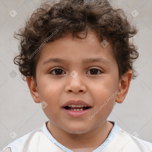 Joyful white child male with short  brown hair and brown eyes