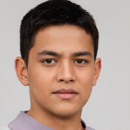 Neutral asian young-adult male with short  brown hair and brown eyes