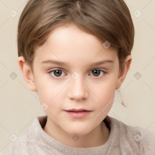 Neutral white child female with short  brown hair and brown eyes