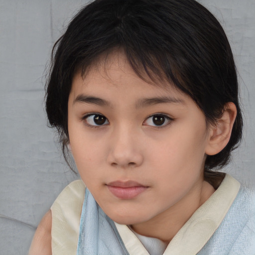 Neutral asian child female with medium  brown hair and brown eyes