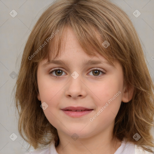 Neutral white child female with medium  brown hair and brown eyes