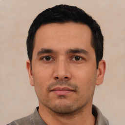 Neutral asian young-adult male with short  black hair and brown eyes