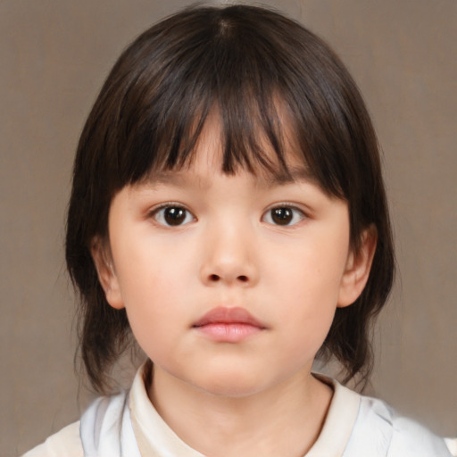 Neutral white child female with medium  brown hair and brown eyes