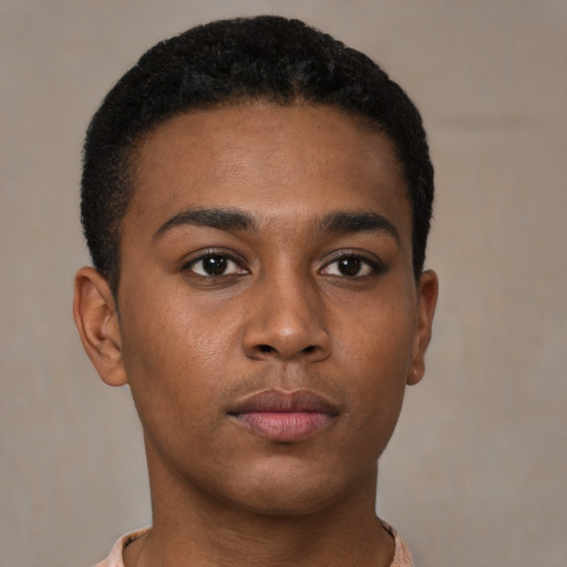 Neutral black young-adult male with short  brown hair and brown eyes