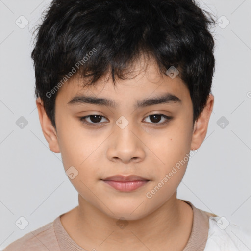 Neutral asian child male with short  brown hair and brown eyes