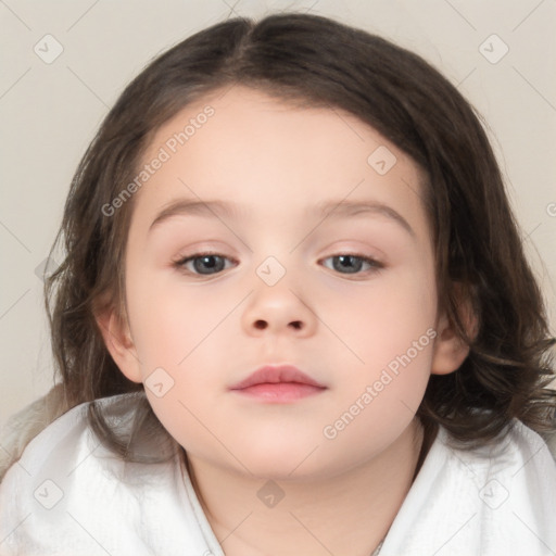 Neutral white child female with medium  brown hair and brown eyes