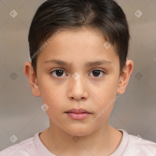 Neutral white child female with short  brown hair and brown eyes