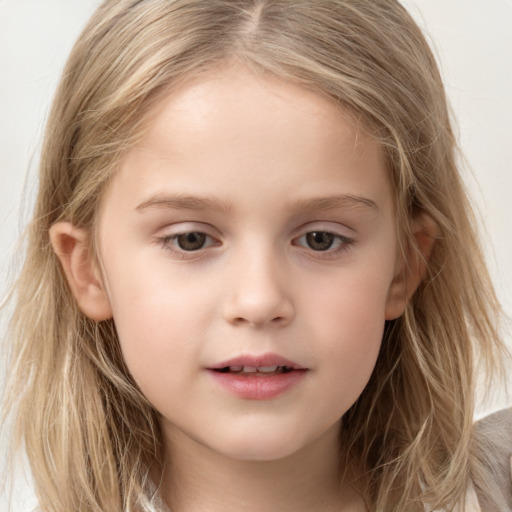 Neutral white child female with long  brown hair and grey eyes