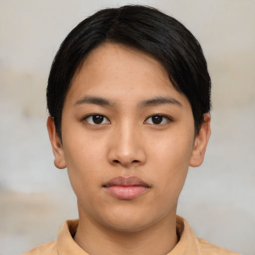 Neutral asian young-adult male with short  black hair and brown eyes