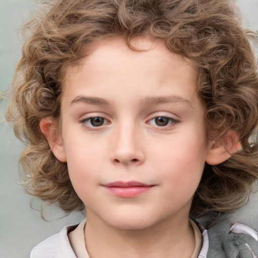 Neutral white child female with medium  brown hair and brown eyes