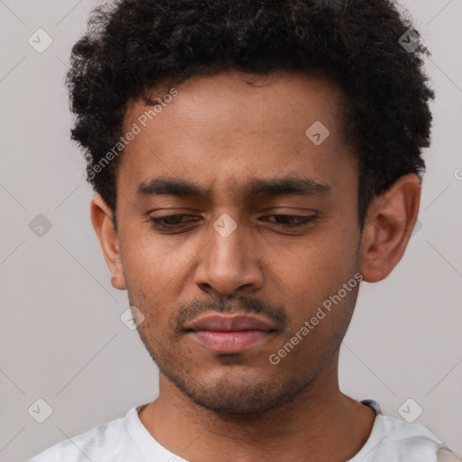 Neutral black young-adult male with short  brown hair and brown eyes