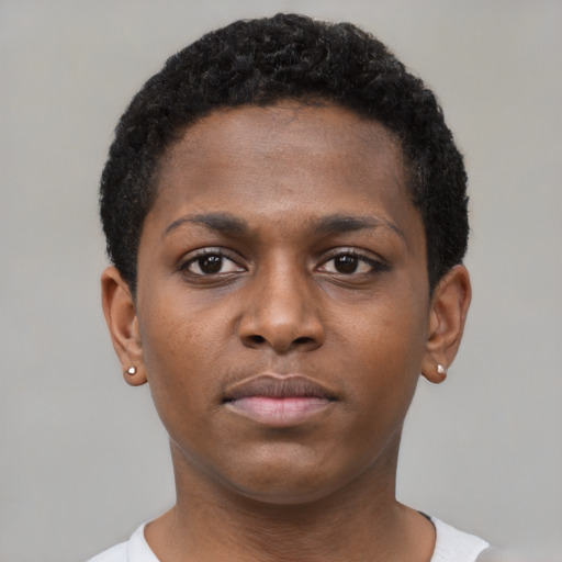 Neutral black young-adult male with short  brown hair and brown eyes