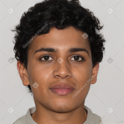 Neutral latino young-adult male with short  brown hair and brown eyes