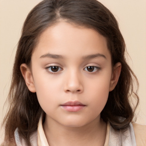 Neutral white child female with long  brown hair and brown eyes