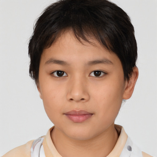 Neutral asian young-adult female with short  brown hair and brown eyes