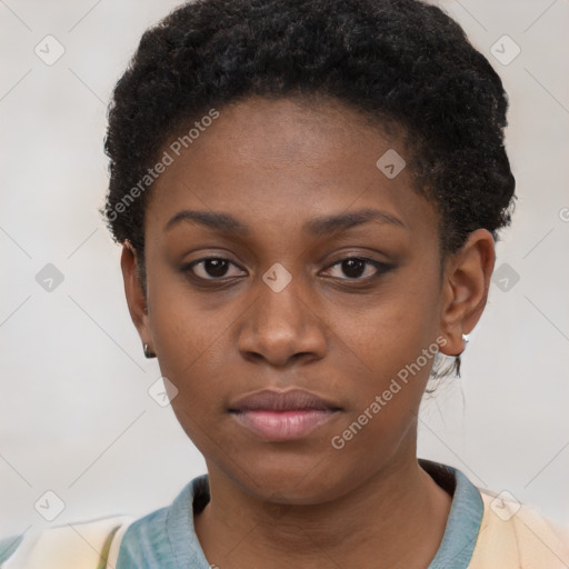 Neutral black young-adult female with short  brown hair and brown eyes