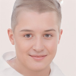 Joyful white child female with short  brown hair and brown eyes