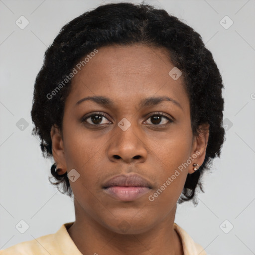 Neutral black young-adult female with short  brown hair and brown eyes