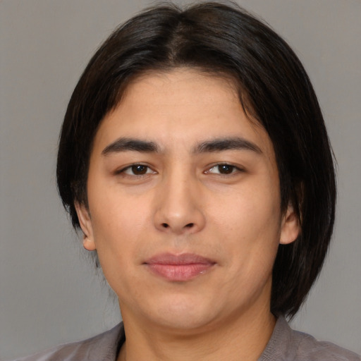 Neutral asian young-adult male with medium  brown hair and brown eyes