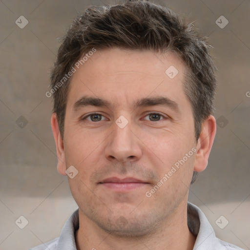 Neutral white adult male with short  brown hair and brown eyes