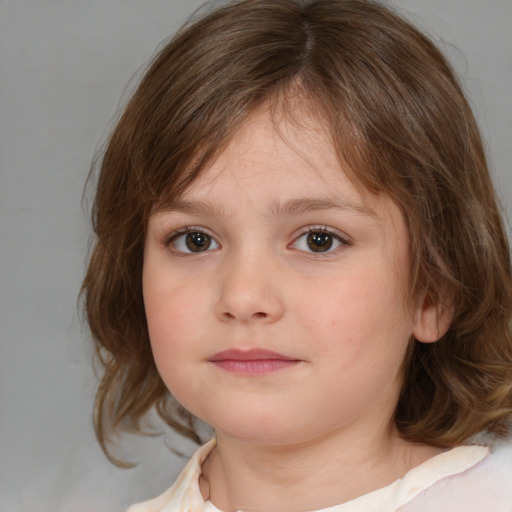 Neutral white child female with medium  brown hair and grey eyes