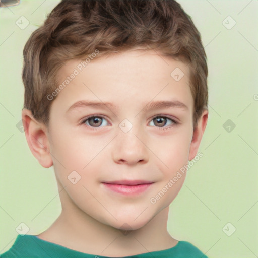 Joyful white child male with short  brown hair and brown eyes