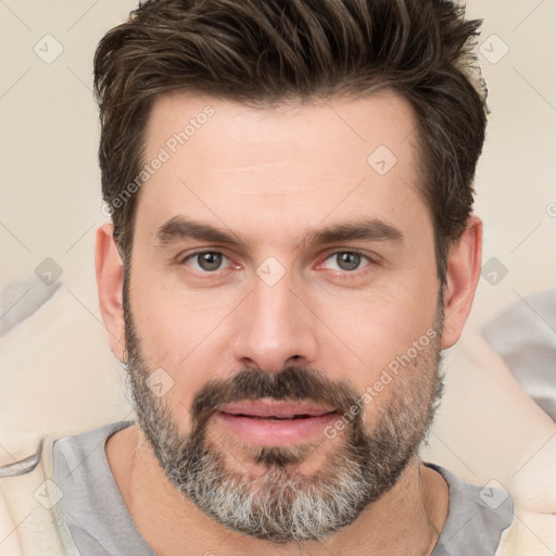 Neutral white adult male with short  brown hair and brown eyes