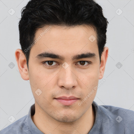 Neutral asian young-adult male with short  brown hair and brown eyes