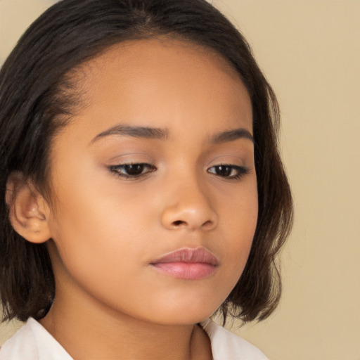 Neutral latino child female with medium  brown hair and brown eyes