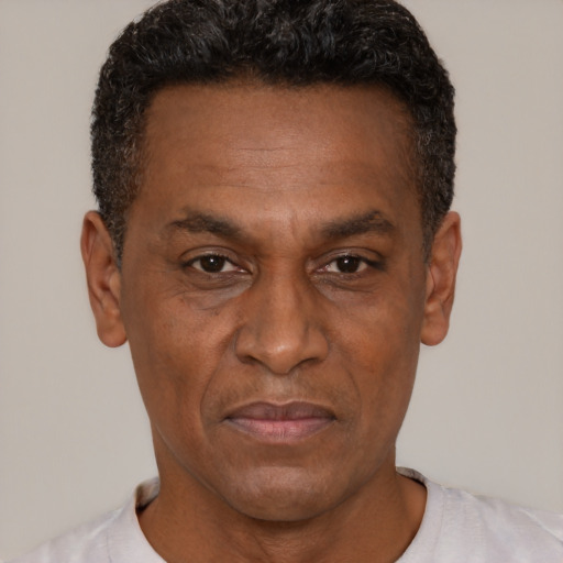 Neutral black adult male with short  brown hair and brown eyes