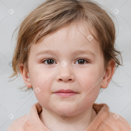 Neutral white child female with medium  brown hair and blue eyes