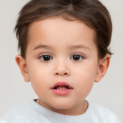 Neutral white child female with short  brown hair and brown eyes