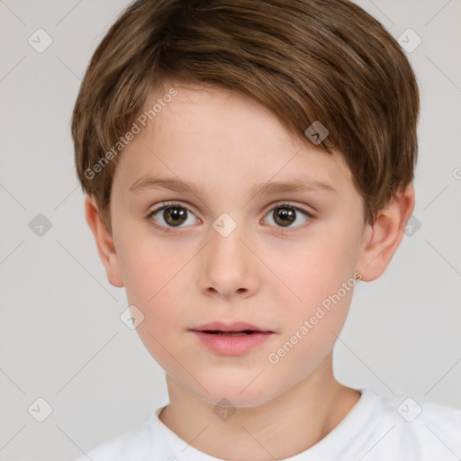 Neutral white child female with short  brown hair and brown eyes