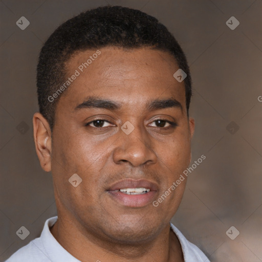 Neutral black young-adult male with short  brown hair and brown eyes