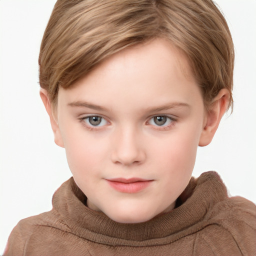 Neutral white child female with short  brown hair and blue eyes