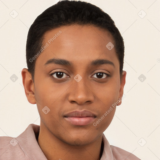 Neutral latino young-adult male with short  brown hair and brown eyes