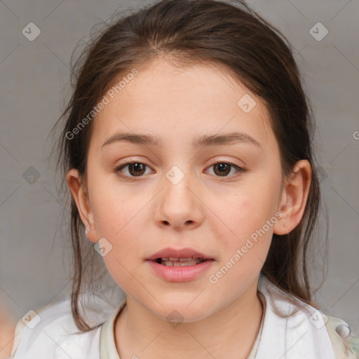 Neutral white child female with medium  brown hair and brown eyes