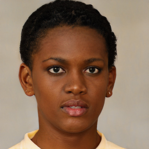 Neutral latino young-adult female with short  brown hair and brown eyes