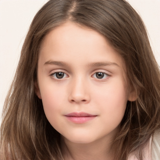 Neutral white child female with long  brown hair and brown eyes