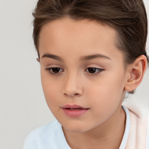 Neutral white child female with long  brown hair and brown eyes