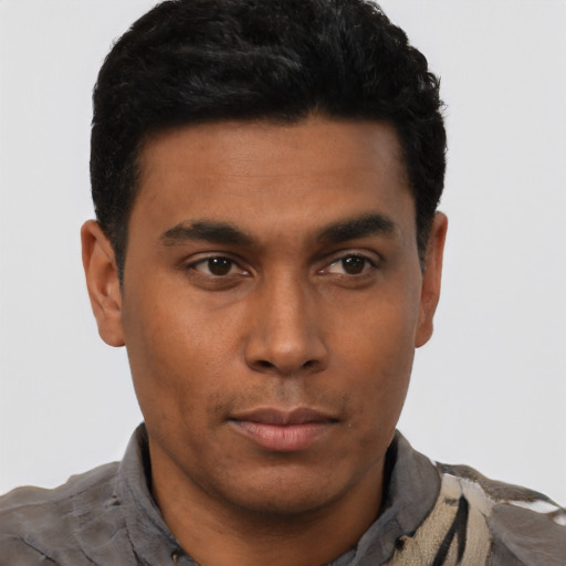 Neutral asian young-adult male with short  black hair and brown eyes